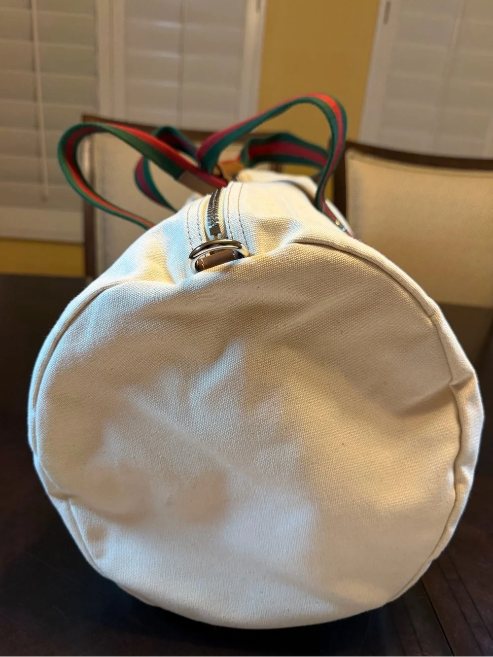 New Authentic Gucci Crest Logo Ivory Canvas Duffle Bag Large